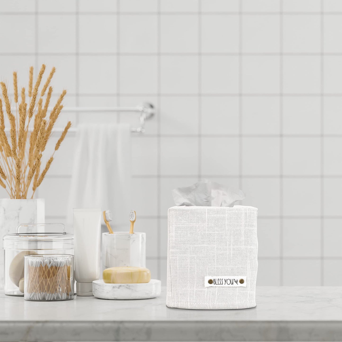 Stylish Tissue Box Cover - This Linen Holder Instantly Covers Your Square Tissue Boxes - The Perfect Cube Cover for Your Bathroom and Home