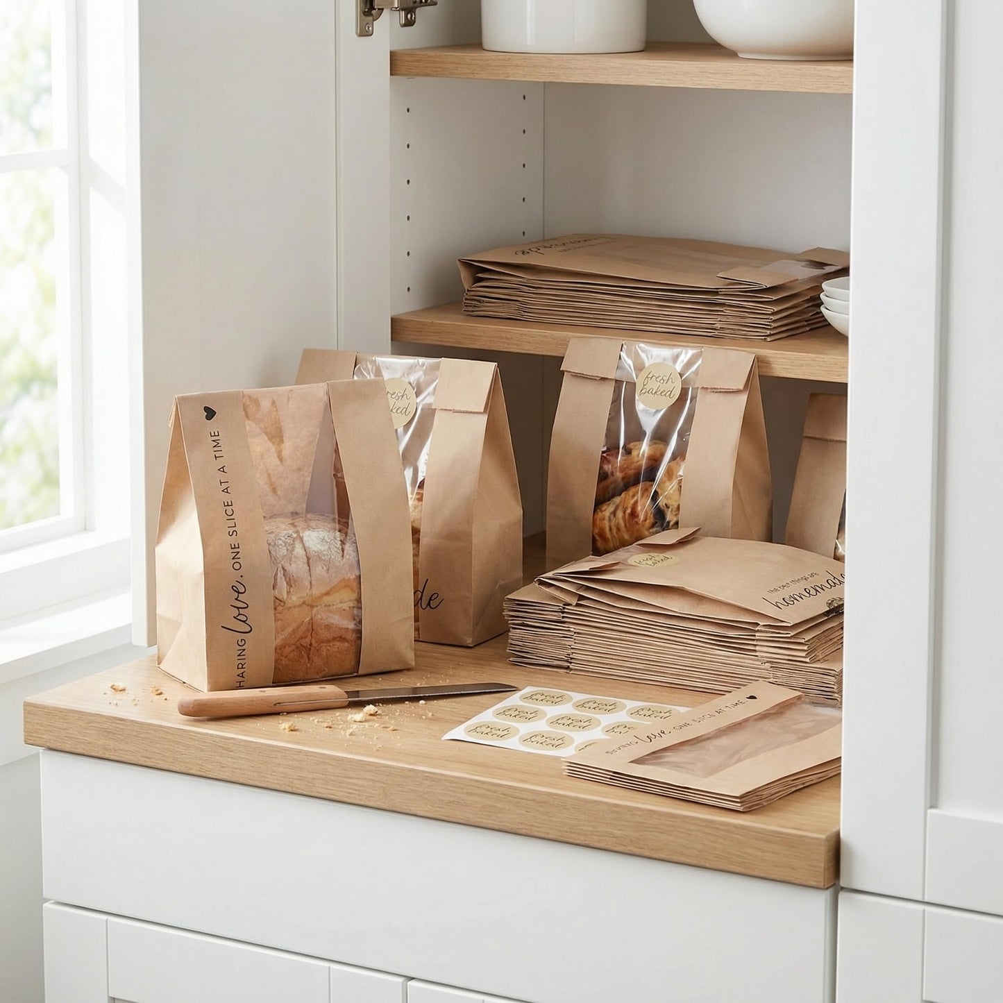 Beautiful Bread Bags for Homemade Bread - Clear Window Bags Keep Your Sourdough Loaves Fresh for Days & are Great for Gifting Homemade Bread - Perfectly Sized Bakery Paper Packaging for Baked Goods