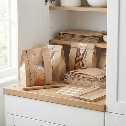 Beautiful Bread Bags for Homemade Bread - Clear Window Bags Keep Your Sourdough Loaves Fresh for Days & are Great for Gifting Homemade Bread - Perfectly Sized Bakery Paper Packaging for Baked Goods