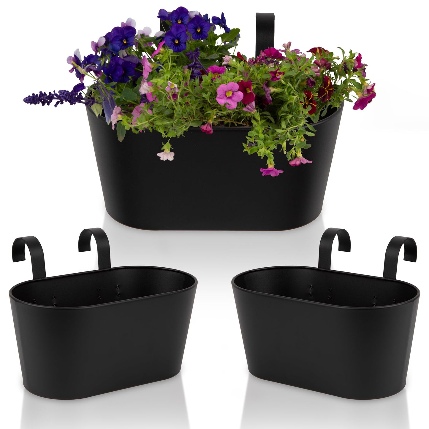 Beautiful Hanging Flower Pots for Outside Railing Or Fence - Stylish Set of 3 Outdoor Planters For Any Balcony, Porch or Deck - Window Planter Boxes Are Perfect For Your Flowers