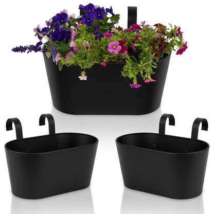 Beautiful Hanging Flower Pots for Outside Railing Or Fence - Stylish Set of 3 Outdoor Planters For Any Balcony, Porch or Deck - Window Planter Boxes Are Perfect For Your Flowers