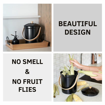 Aesthetic Compost Bin For Kitchen Countertop - Sturdy Indoor Food Waste Recycle Bin With Lid - The Perfect Stylish 1.1 Gallon Rust Free Compost Kanister