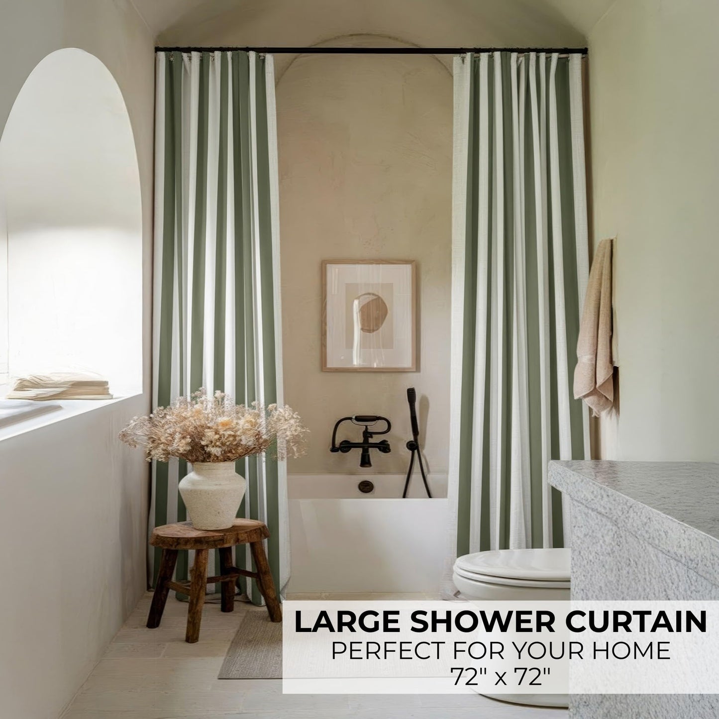 Beautiful Striped Boho Shower Curtain for Your Bathroom - Stylish 72”x72” Sage Green Curtain That Fits Perfectly with Any Bath Decor - Modern & Elegant, Ideal for Brightening Up Your Bathroom at Home