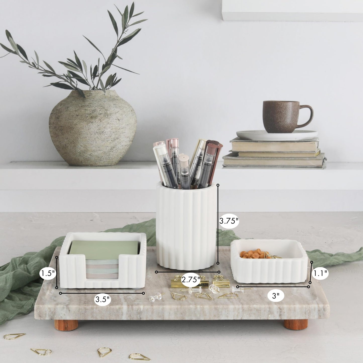 Modern Aesthetic Desk Accessories Set of 3 - Stylish Concrete Organizers for Pens & Office Supplies - A Cute and Functional Addition to Your Workspace Decor