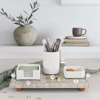 Modern Aesthetic Desk Accessories Set of 3 - Stylish Concrete Organizers for Pens & Office Supplies - A Cute and Functional Addition to Your Workspace Decor