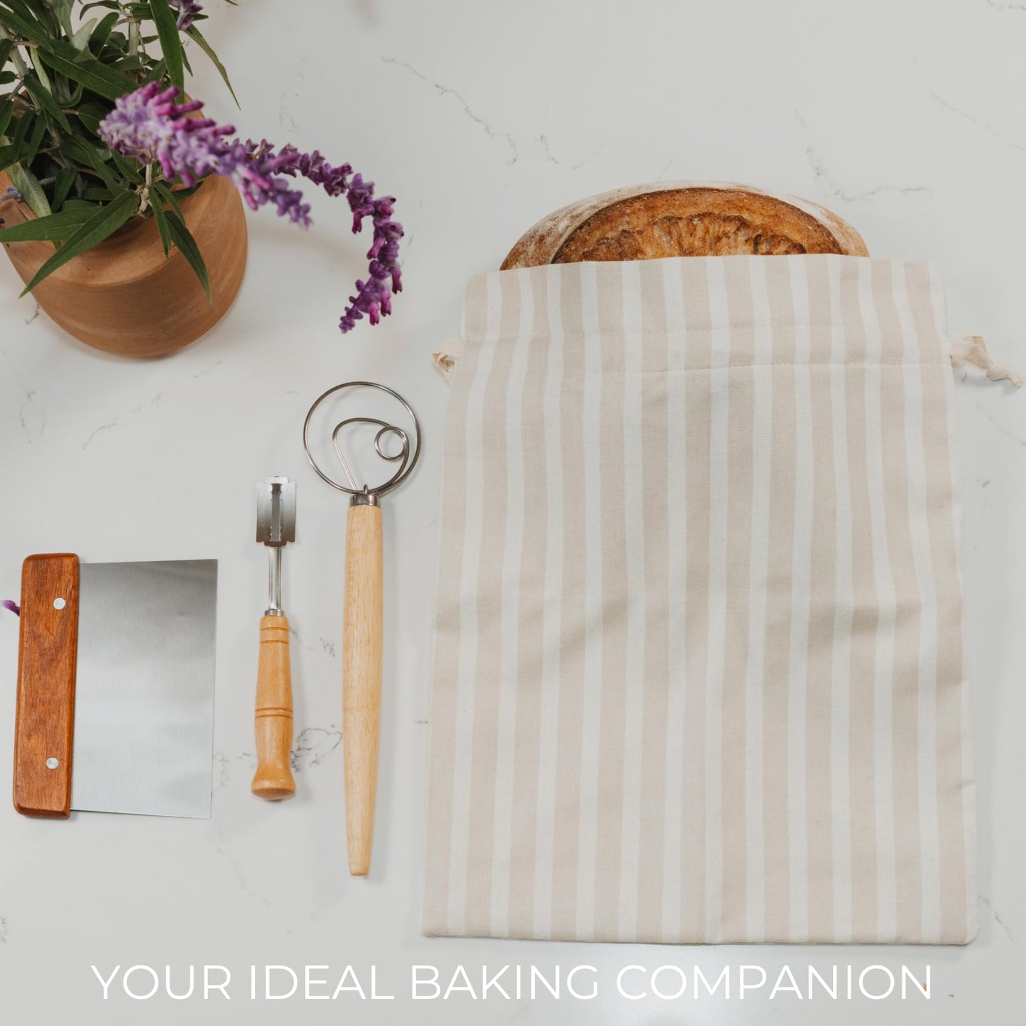 Beautiful Linen Bread Bag Set and Proofing Cover For Homemade Sourdough Bread - Keeps Your Loaf Fresh for Days - Reusable and Easy to Clean Storage Bag, The Perfect Baking Accessories