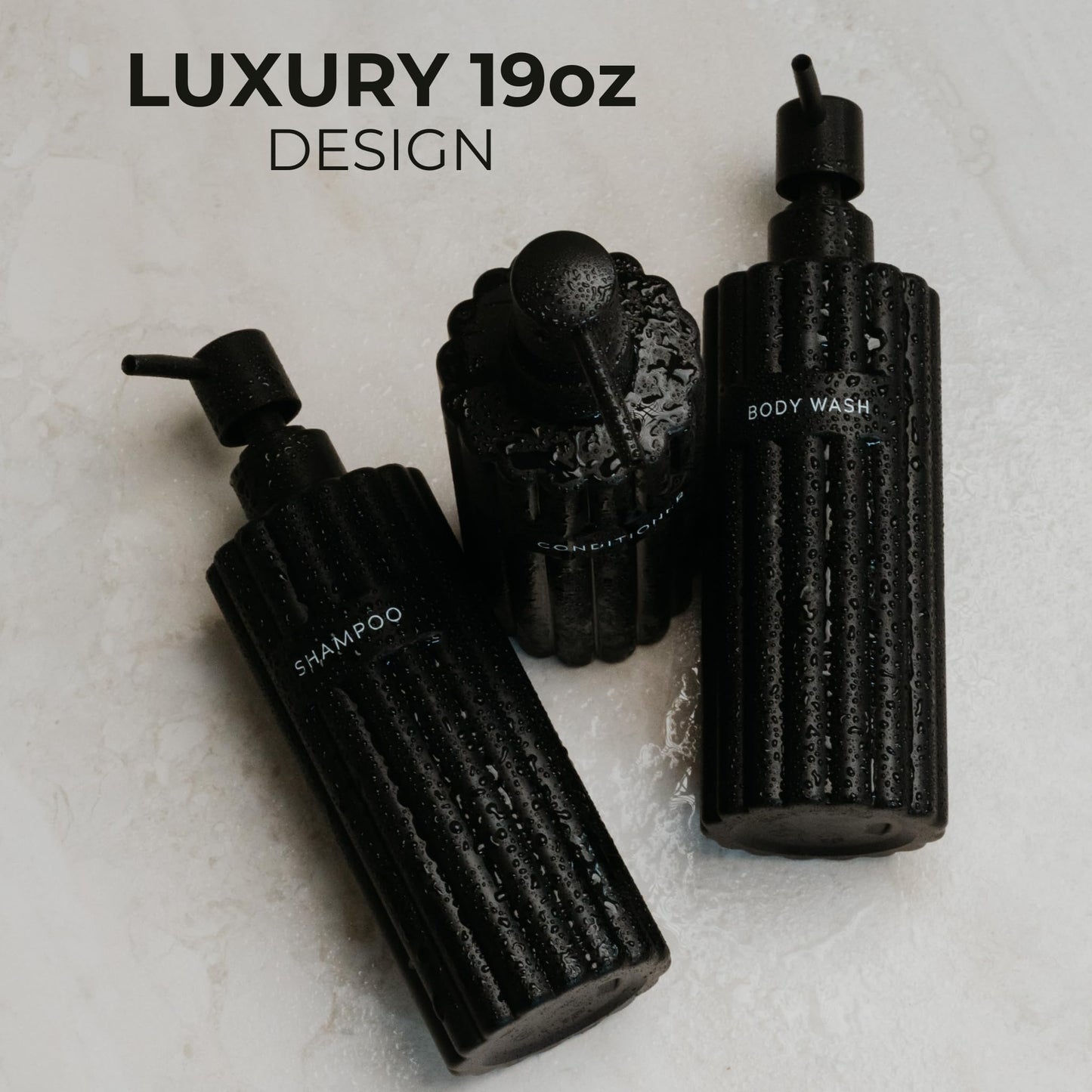 Beautiful Shampoo and Conditioner Dispenser Set of 3 – Modern 21oz Shower Soap Bottles with Pump and Labels – Easy to Refill Body Wash Dispensers for a Stylish Bathroom Upgrade
