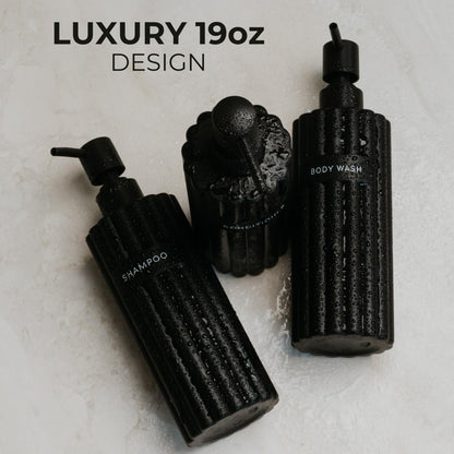 Beautiful Shampoo and Conditioner Dispenser Set of 3 – Modern 21oz Shower Soap Bottles with Pump and Labels – Easy to Refill Body Wash Dispensers for a Stylish Bathroom Upgrade