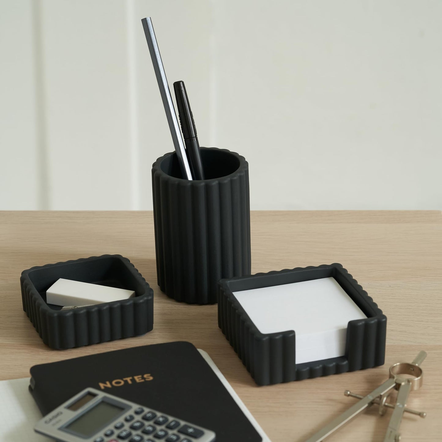 Modern Aesthetic Desk Accessories Set of 3 - Stylish Concrete Organizers for Pens & Office Supplies - A Cute and Functional Addition to Your Workspace Decor