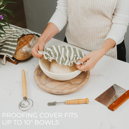 Beautiful Linen Bread Bag Set and Proofing Cover For Homemade Sourdough Bread - Keeps Your Loaf Fresh for Days - Reusable and Easy to Clean Storage Bag, The Perfect Baking Accessories