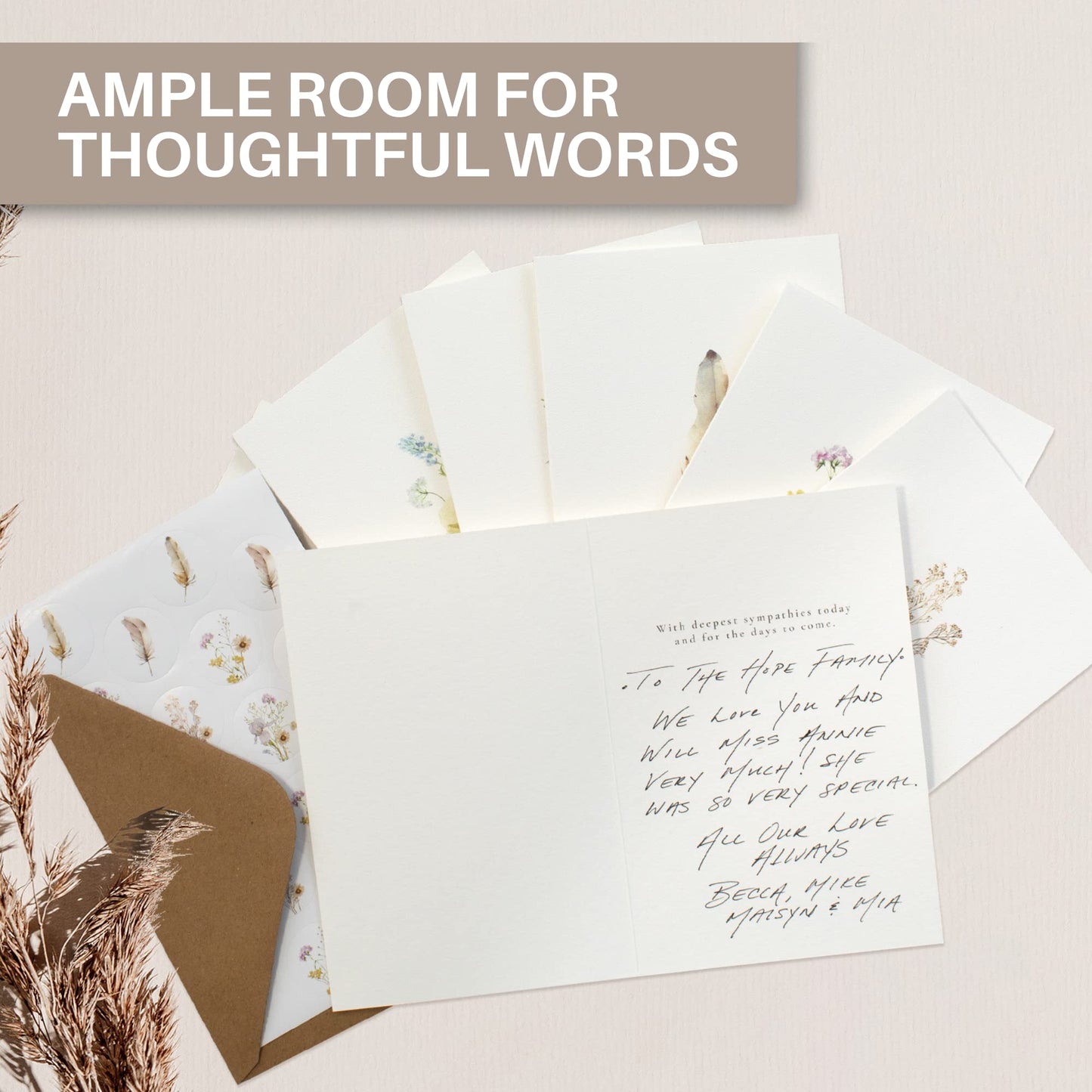 KIBAGA Beautiful Sympathy Cards Set of 20 with Envelopes and Stickers - Perfect Bulk Set To Express Your Condolences - Floral and Feather Assortment w/a Simple Heartfelt Note
