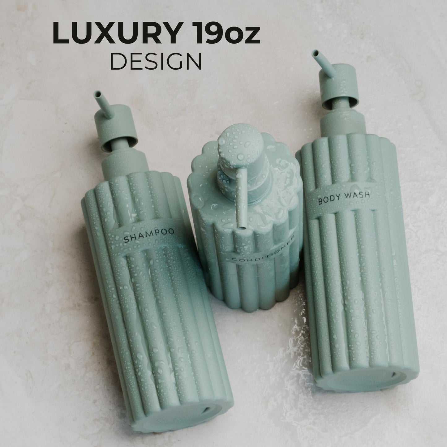 Beautiful Shampoo and Conditioner Dispenser Set of 3 – Modern 21oz Shower Soap Bottles with Pump and Labels – Easy to Refill Body Wash Dispensers for a Stylish Bathroom Upgrade
