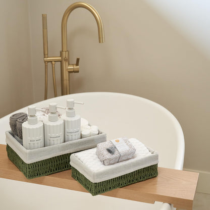 Beautiful Boho Bathroom Basket – Stylish Organizer Baskets for Toilet Tank, Bathroom Essentials, or Nursery Decor - Storage Basket Set of 2 for Shelves