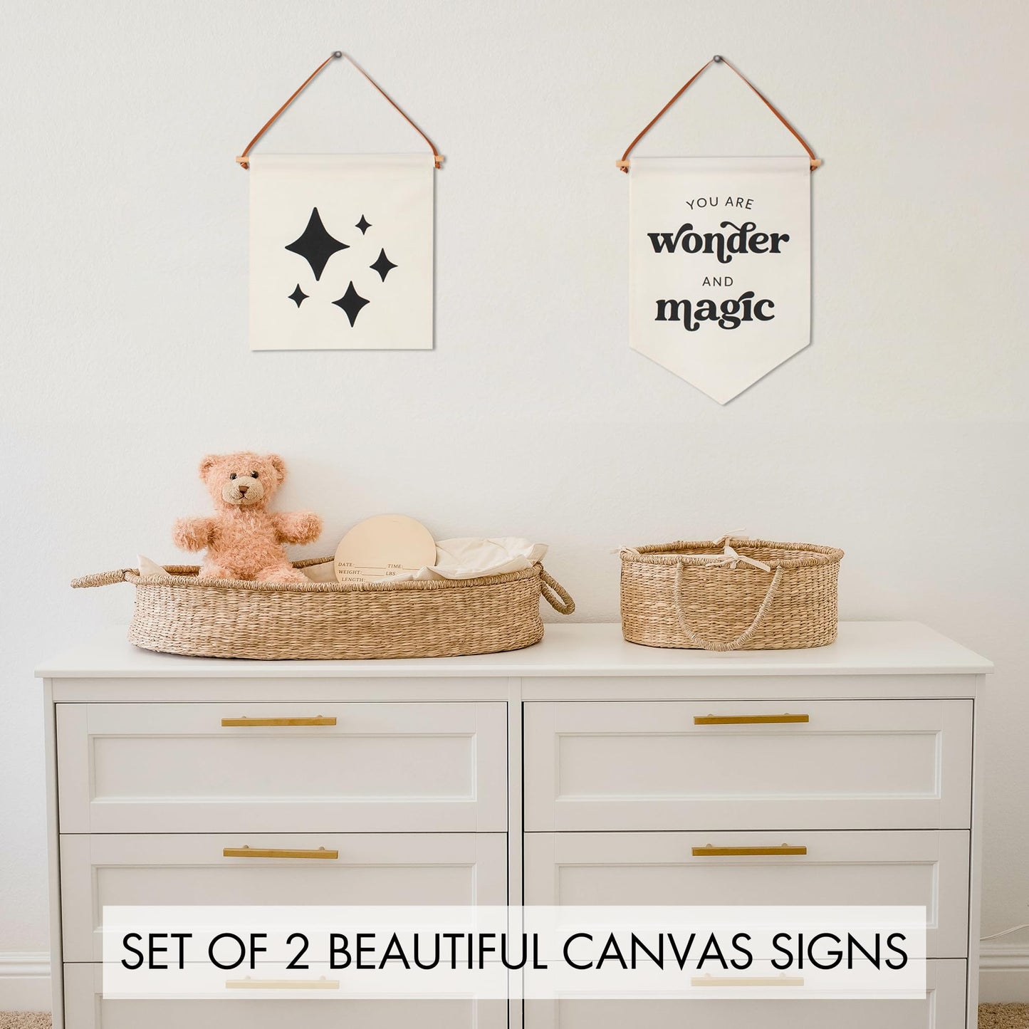 Beautiful Nursery Wall Decor Signs - Set of 2 Cute Designs That Are Perfect for Your Toddlers or Kids Playroom - Quality Canvas Banner Completes Every Boys & Girls Room Decoration