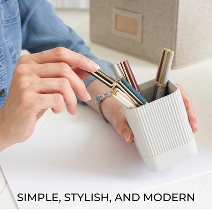Aesthetic Pen Holder for Desk - Modern Concrete Pencil Holder - Cute and Functional Desk Organizer for Office Supplies - Stylish Office Decor Pen Cup