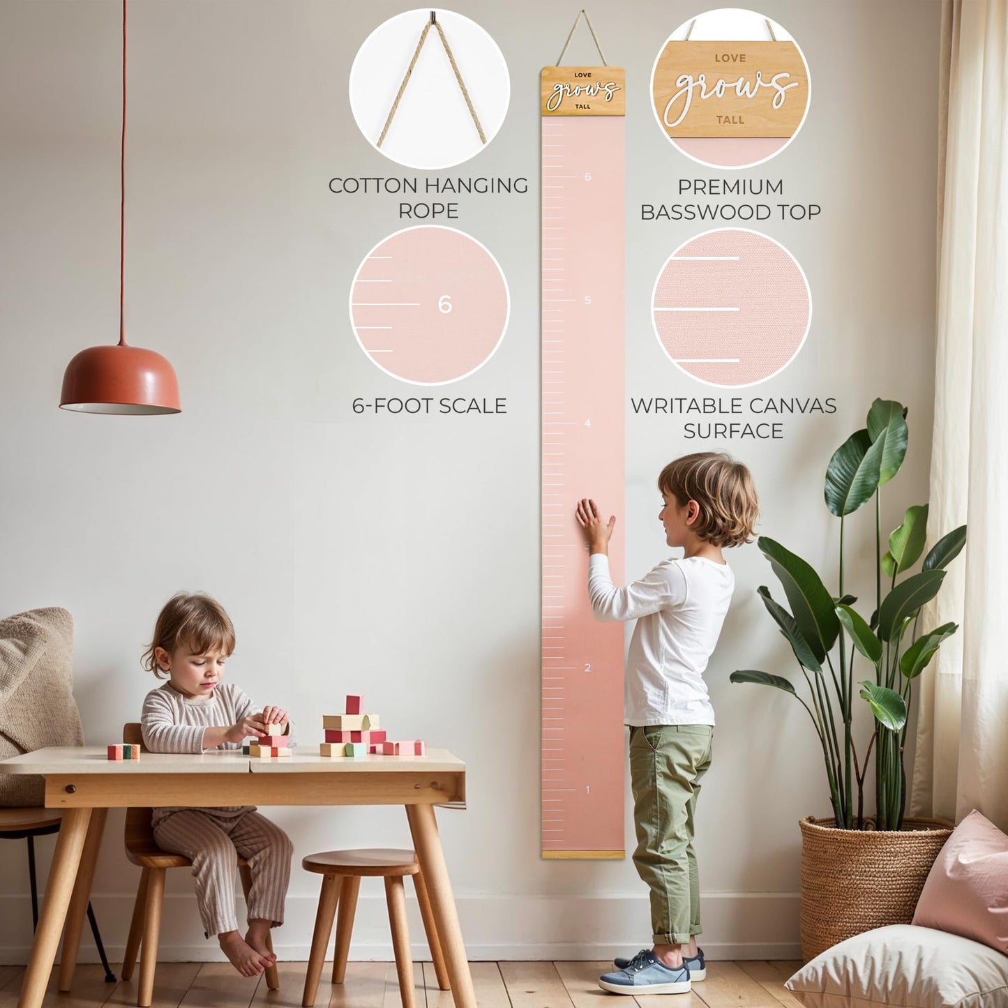 Beautiful Wall Hanging Growth Chart for Kids - The Perfect Height Measurement Chart to Track Your Kids Growth - Modern Nursery Or Playroom Wall Decor