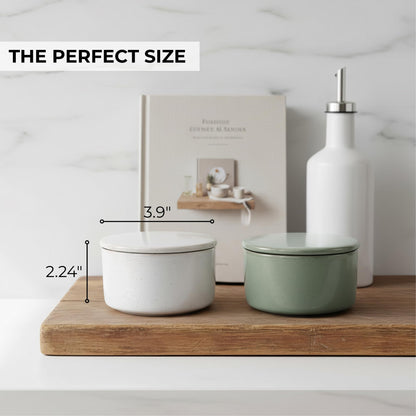 KIBAGA Aesthetic Salt Cellar Container with Lid - The Perfect Salt Bowl Box for Your Countertop - Beautiful Spice Jar and Holder for Dining Table