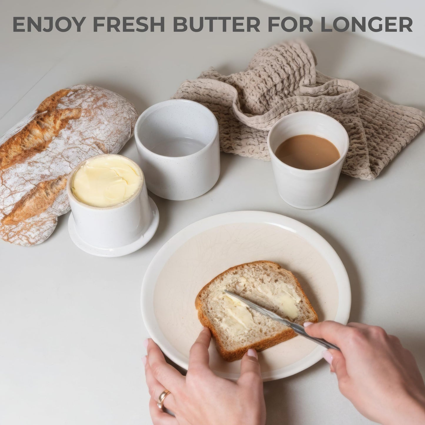 Beautiful Ceramic Butter Crock For Kitchen Countertop – Premium Container with Water Seal is Perfect to Keep Your Butter Fresh, Soft and Spreadable - Easy to Use French Butter Holder with Lid