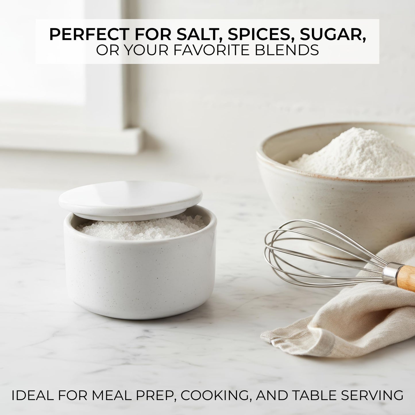 KIBAGA Aesthetic Salt Cellar Container with Lid - The Perfect Salt Bowl Box for Your Countertop - Beautiful Spice Jar and Holder for Dining Table
