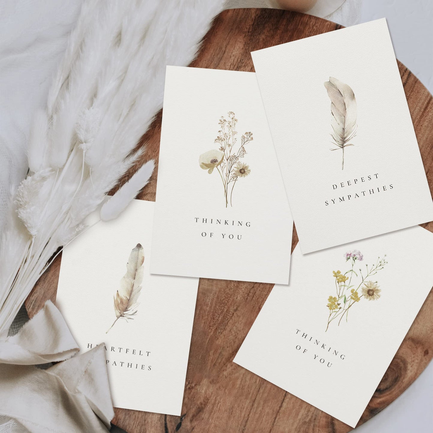 KIBAGA Beautiful Sympathy Cards Set of 20 with Envelopes and Stickers - Perfect Bulk Set To Express Your Condolences - Floral and Feather Assortment w/a Simple Heartfelt Note