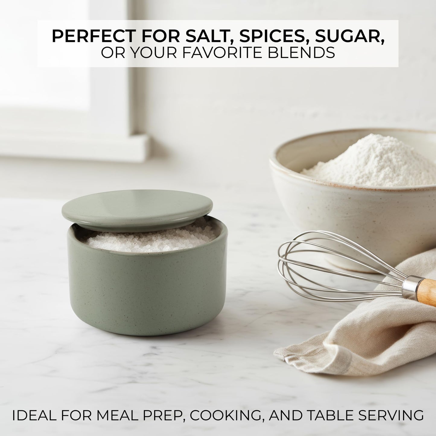 KIBAGA Aesthetic Salt Cellar Container with Lid - The Perfect Salt Bowl Box for Your Countertop - Beautiful Spice Jar and Holder for Dining Table