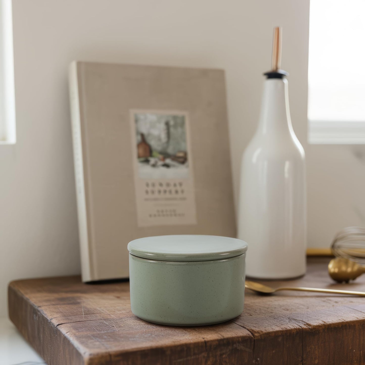 KIBAGA Aesthetic Salt Cellar Container with Lid - The Perfect Salt Bowl Box for Your Countertop - Beautiful Spice Jar and Holder for Dining Table