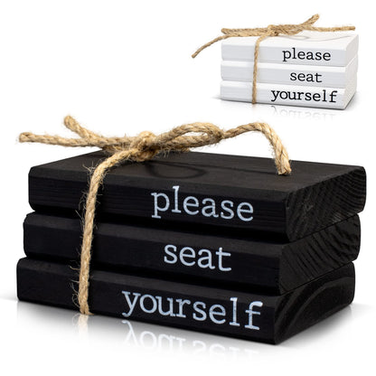 Farmhouse Bathroom Decor - Funny Rustic Wooden Mini Books for Your Restroom Shelf - The Perfect Small Decorative Accent for The Guest Bathroom - White