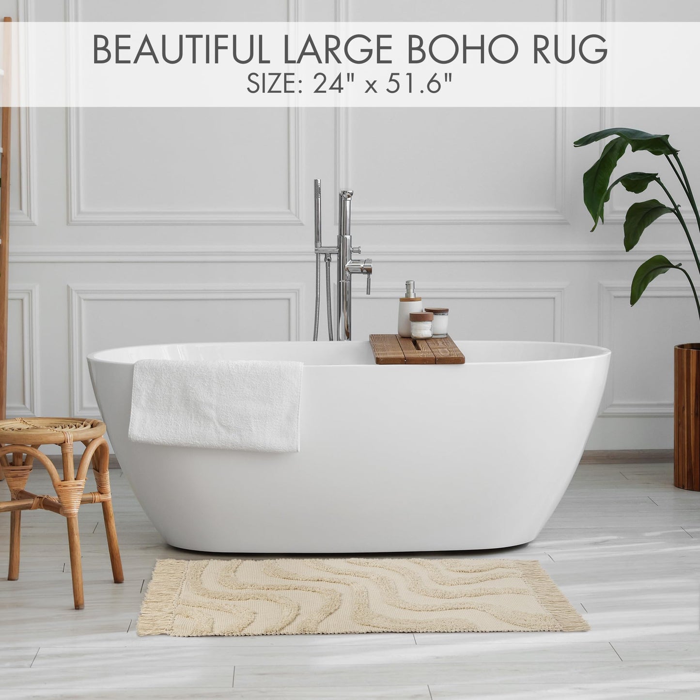Chic 2x3 Boho Cotton Rug with Tassels – Soft & Washable Bathroom Mat for a Cozy, Modern Home