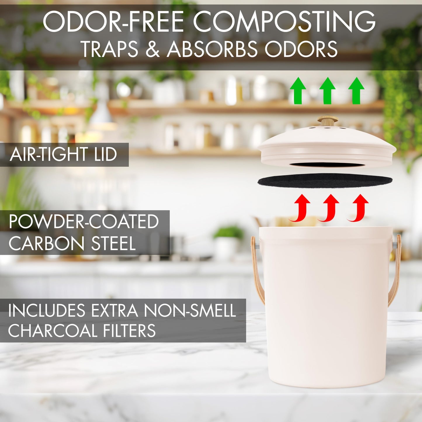Aesthetic Compost Bin For Kitchen Countertop - Sturdy Indoor Food Waste Recycle Bin With Lid - The Perfect Stylish 1.1 Gallon Rust Free Compost Kanister