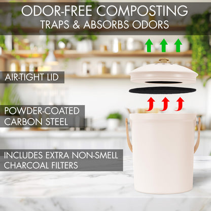 Aesthetic Compost Bin For Kitchen Countertop - Sturdy Indoor Food Waste Recycle Bin With Lid - The Perfect Stylish 1.1 Gallon Rust Free Compost Kanister