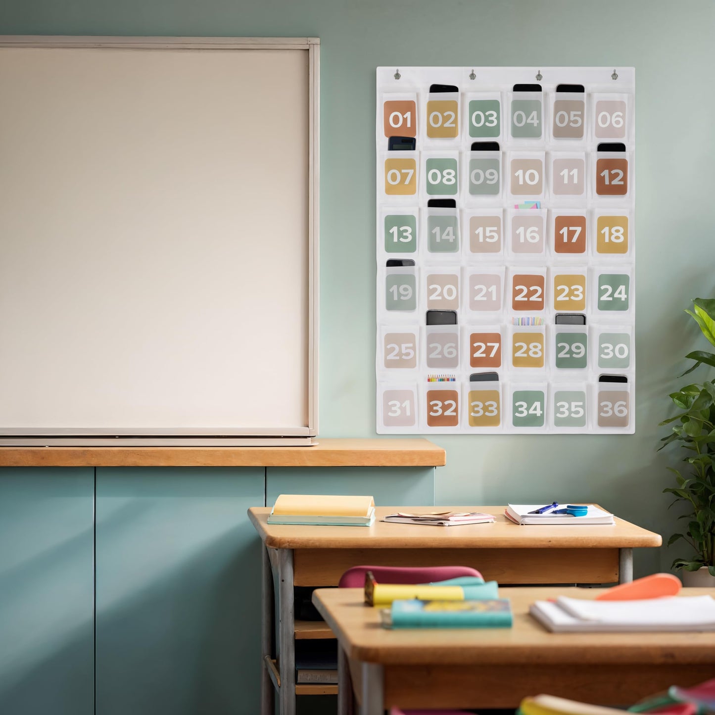 Numbered Hanging Pocket Chart Organizer for Classroom Sundries and Cell Phones – Wall & Door Mountable Storage Solution