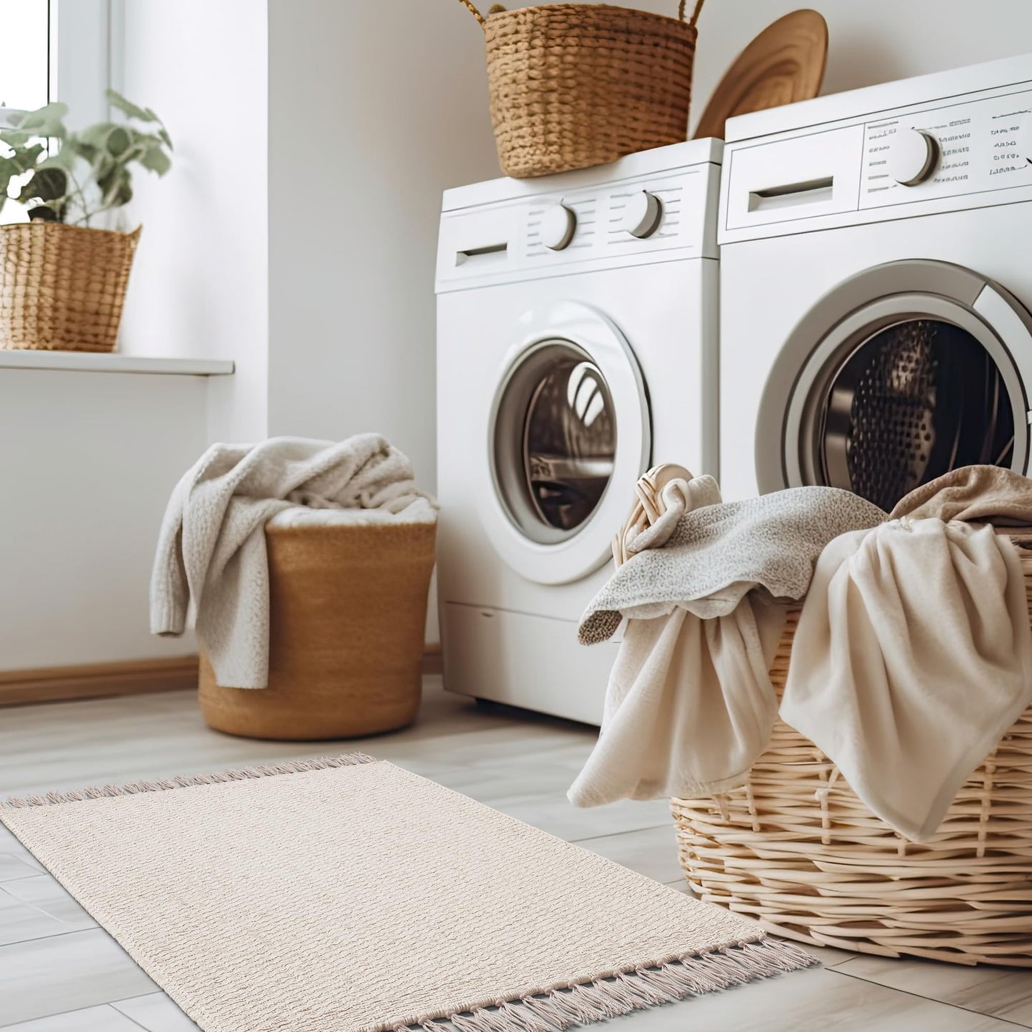 Beautiful Boho Bathroom Rug with Tassels - Soft 2 x 3 ft. Cotton Rug Fits Perfectly Into Your Bath - Washable, Non-Slip Mat Ideal to Enhance Your Modern Home Decor