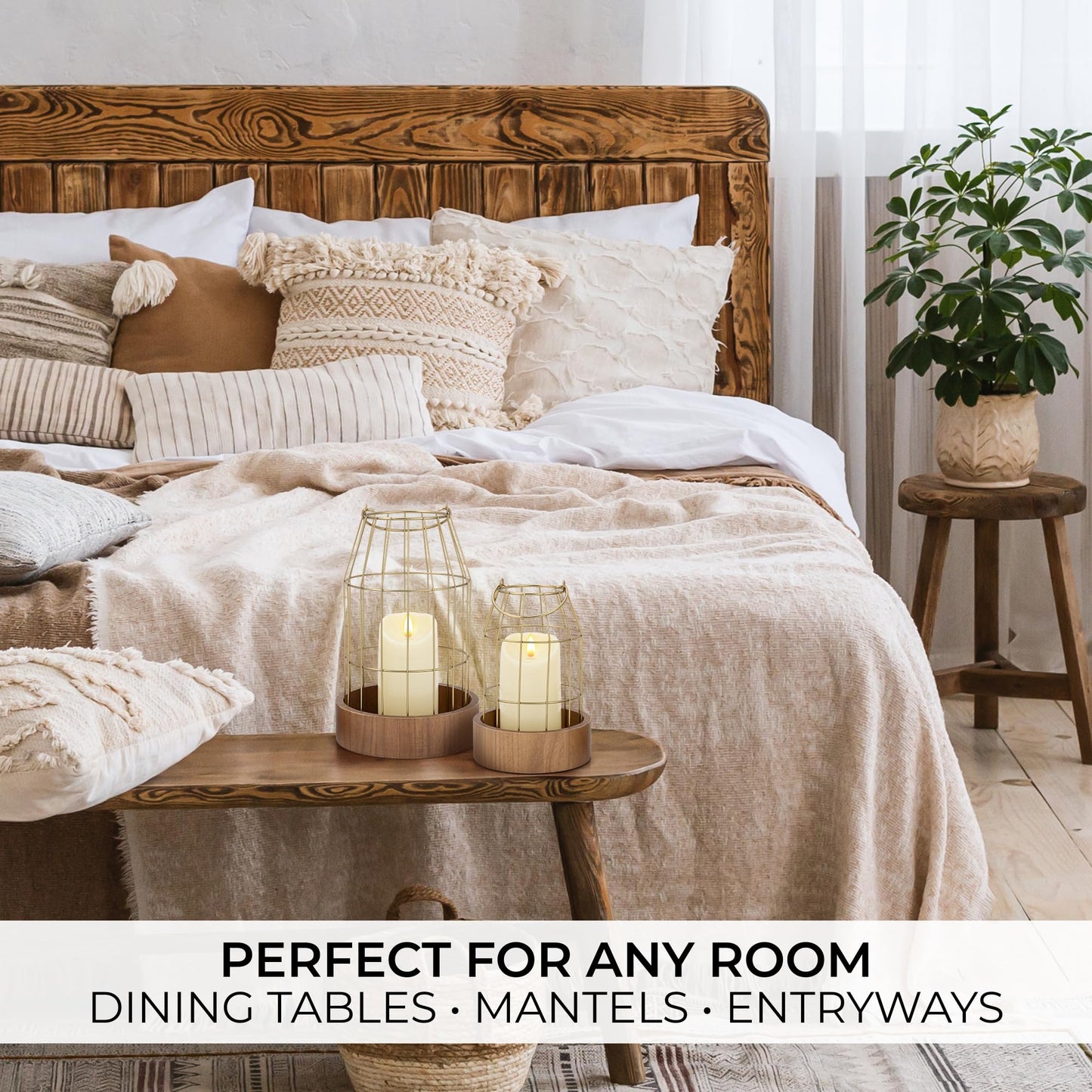 Rustic Farmhouse Lantern Decor - Stylish Decorative Lanterns for Your Living Room, Fireplace Mantle or Kitchen Dining Table - Modern Upscale Beauty for Your Entire Home