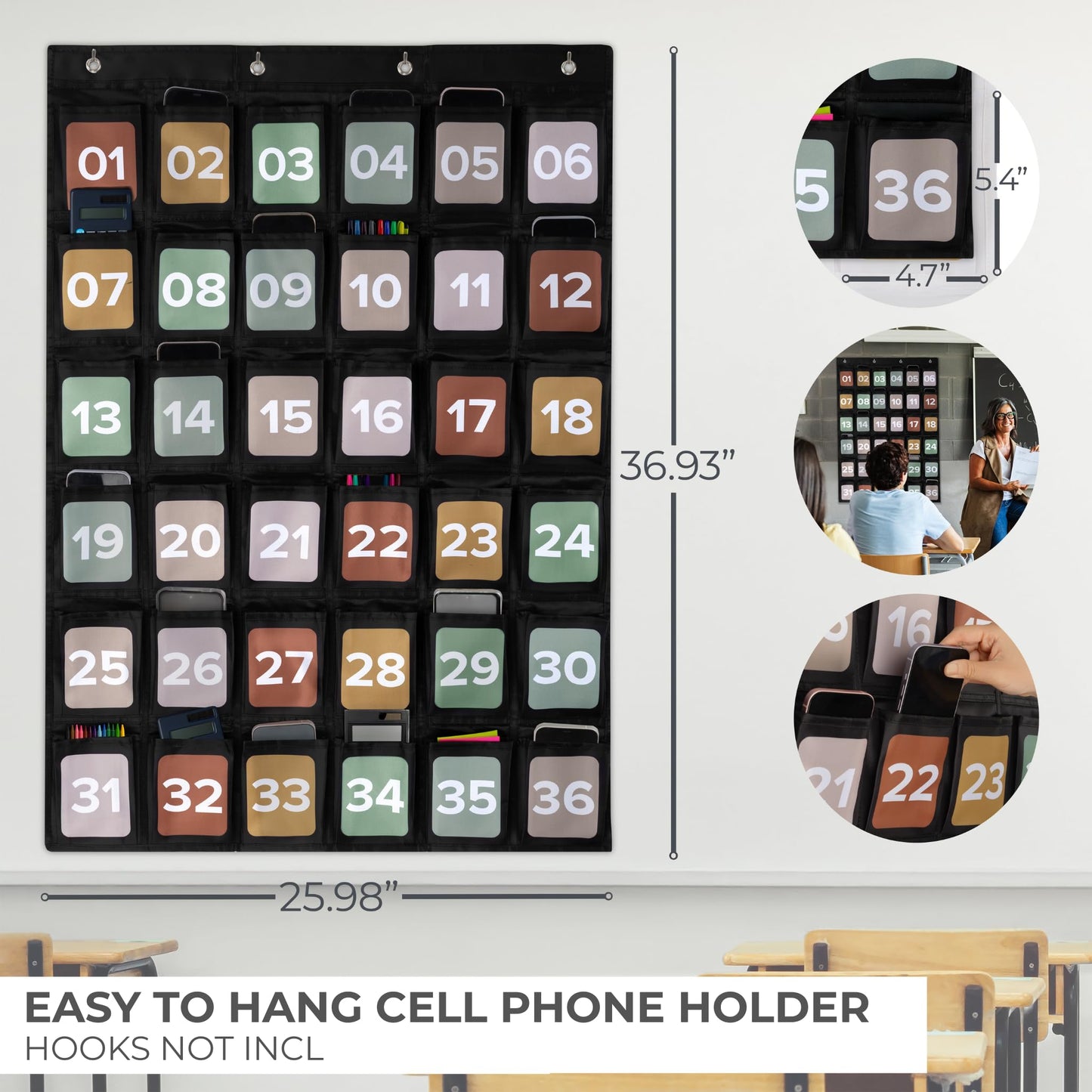 Numbered Hanging Pocket Chart Organizer for Classroom Sundries and Cell Phones – Wall & Door Mountable Storage Solution