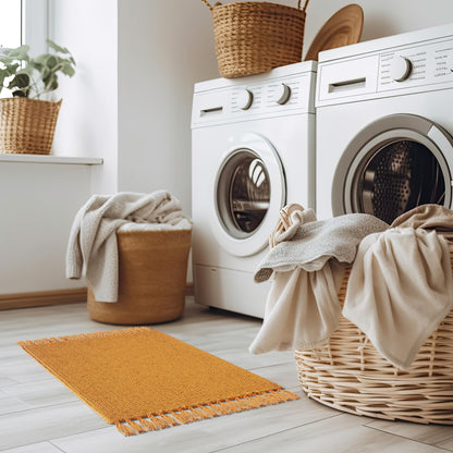 Set of 2 Soft Boho Bathroom Rugs - Beautiful Boho Cotton Rugs That Fit Perfectly Into Your Bath or Kitchen - Washable, Non-Slip Mats Ideal to Enhance Your Modern Home Decor