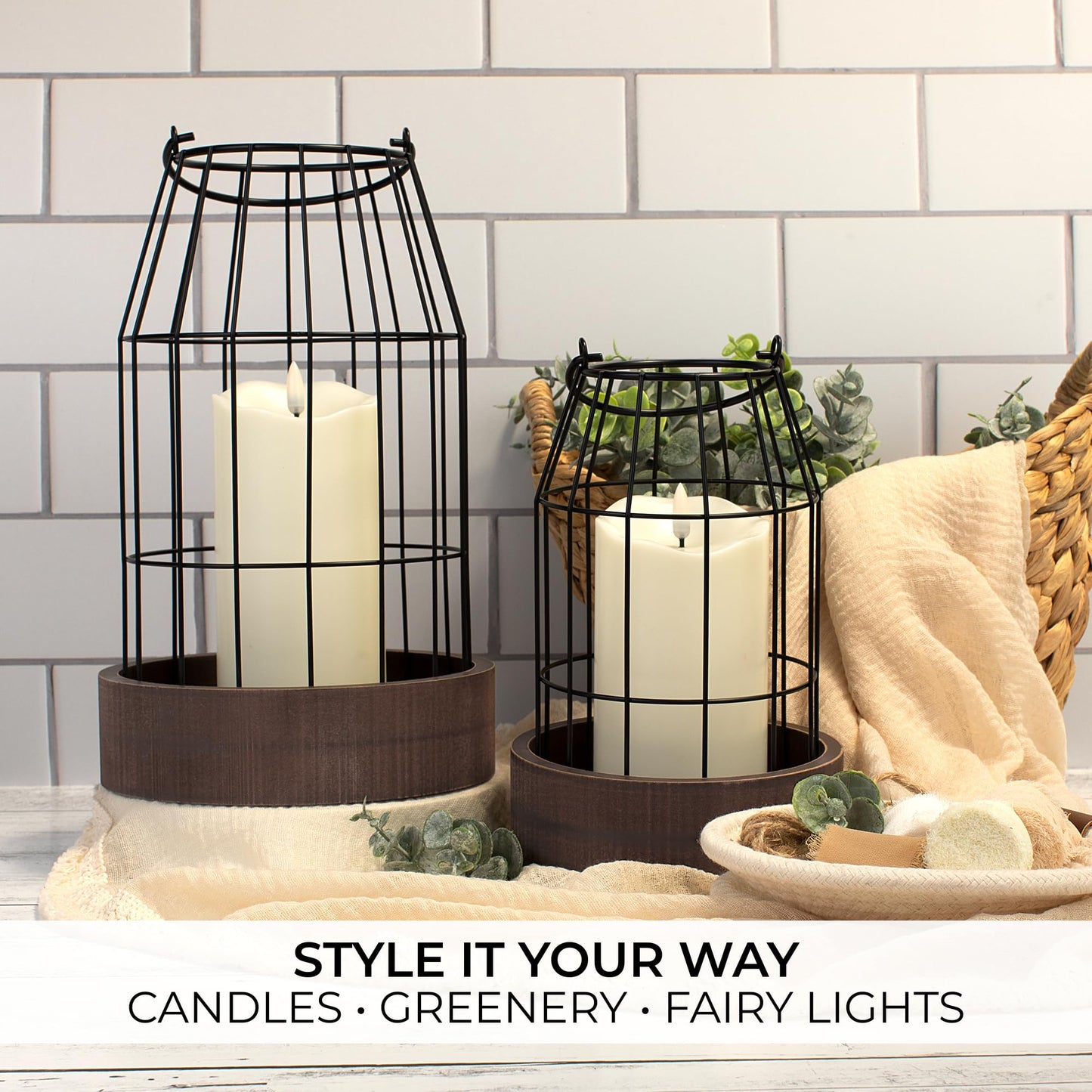 Rustic Farmhouse Lantern Decor - Stylish Decorative Lanterns for Your Living Room, Fireplace Mantle or Kitchen Dining Table - Modern Upscale Beauty for Your Entire Home