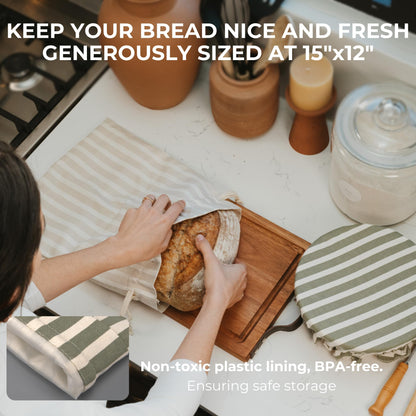Beautiful Linen Bread Bag Set and Proofing Cover For Homemade Sourdough Bread - Keeps Your Loaf Fresh for Days - Reusable and Easy to Clean Storage Bag, The Perfect Baking Accessories