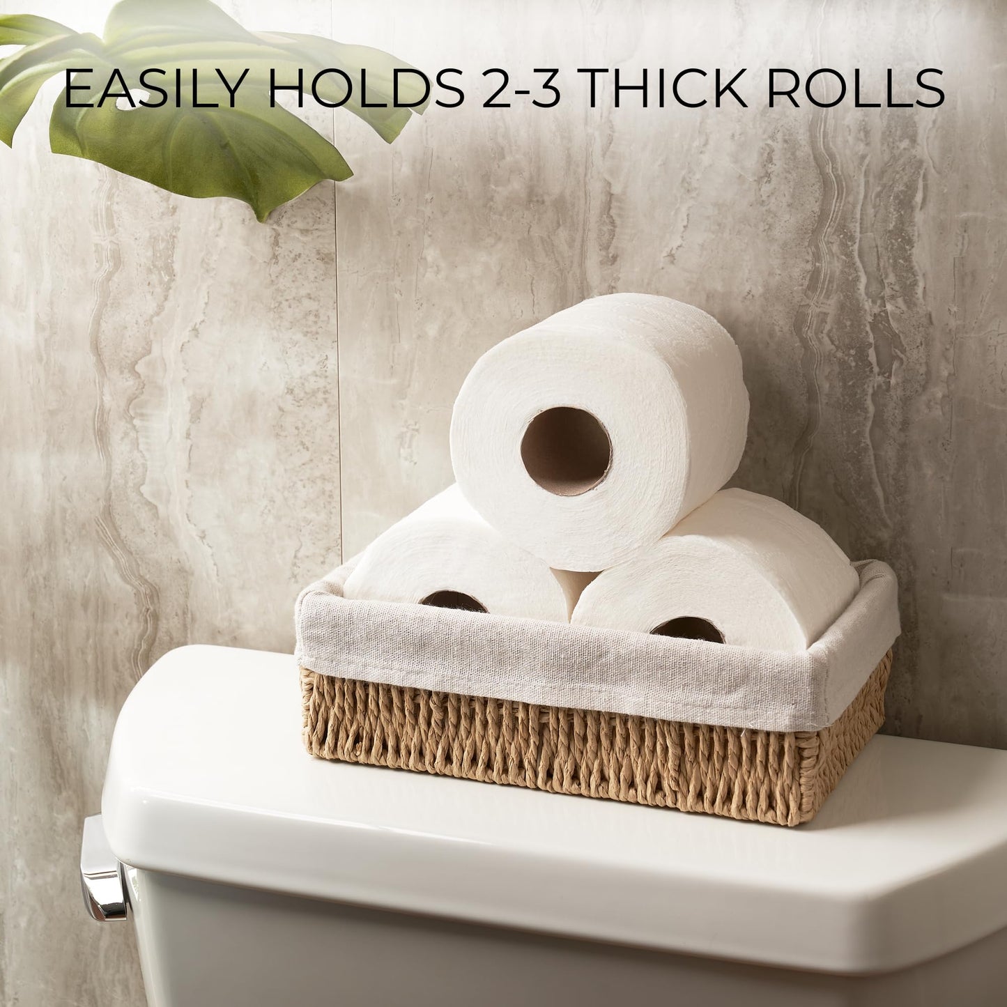 Beautiful Boho Bathroom Basket – Stylish Organizer Baskets for Toilet Tank, Bathroom Essentials, or Nursery Decor - Storage Basket Set of 2 for Shelves