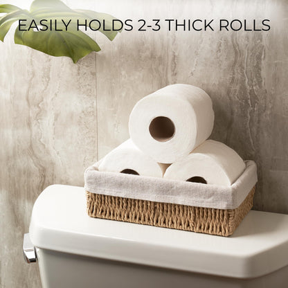 Beautiful Boho Bathroom Basket – Stylish Organizer Baskets for Toilet Tank, Bathroom Essentials, or Nursery Decor - Storage Basket Set of 2 for Shelves