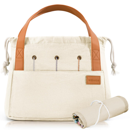 Stylish Crochet Bag Organizer Easily Organizes Your Yarn - Durable Canvas Bag w/ 8 Pockets Stores Plenty of Yarn Skeins & Crocheting Supplies/Accessories - Perfect Basket for Gifting to Knitting Fans