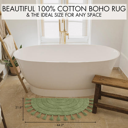 Beautiful Boho Rug for Your Bathroom - A Cute Half Circle Bath Mat That Fits Perfect To Every Bath Decor - Ideal to Brighten Up Your Bohemian Bathroom & Bedroom at Home