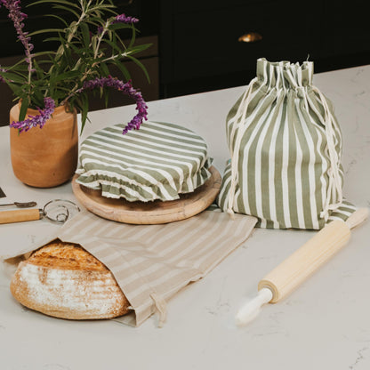 Beautiful Linen Bread Bag Set and Proofing Cover For Homemade Sourdough Bread - Keeps Your Loaf Fresh for Days - Reusable and Easy to Clean Storage Bag, The Perfect Baking Accessories