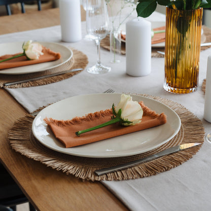 Beautiful Boho Placemats and Napkins Set of 6 – Handmade Woven Cotton, Burlap & Straw Table Decor for Dining Room, Kitchen, or Farmhouse-Style Tables