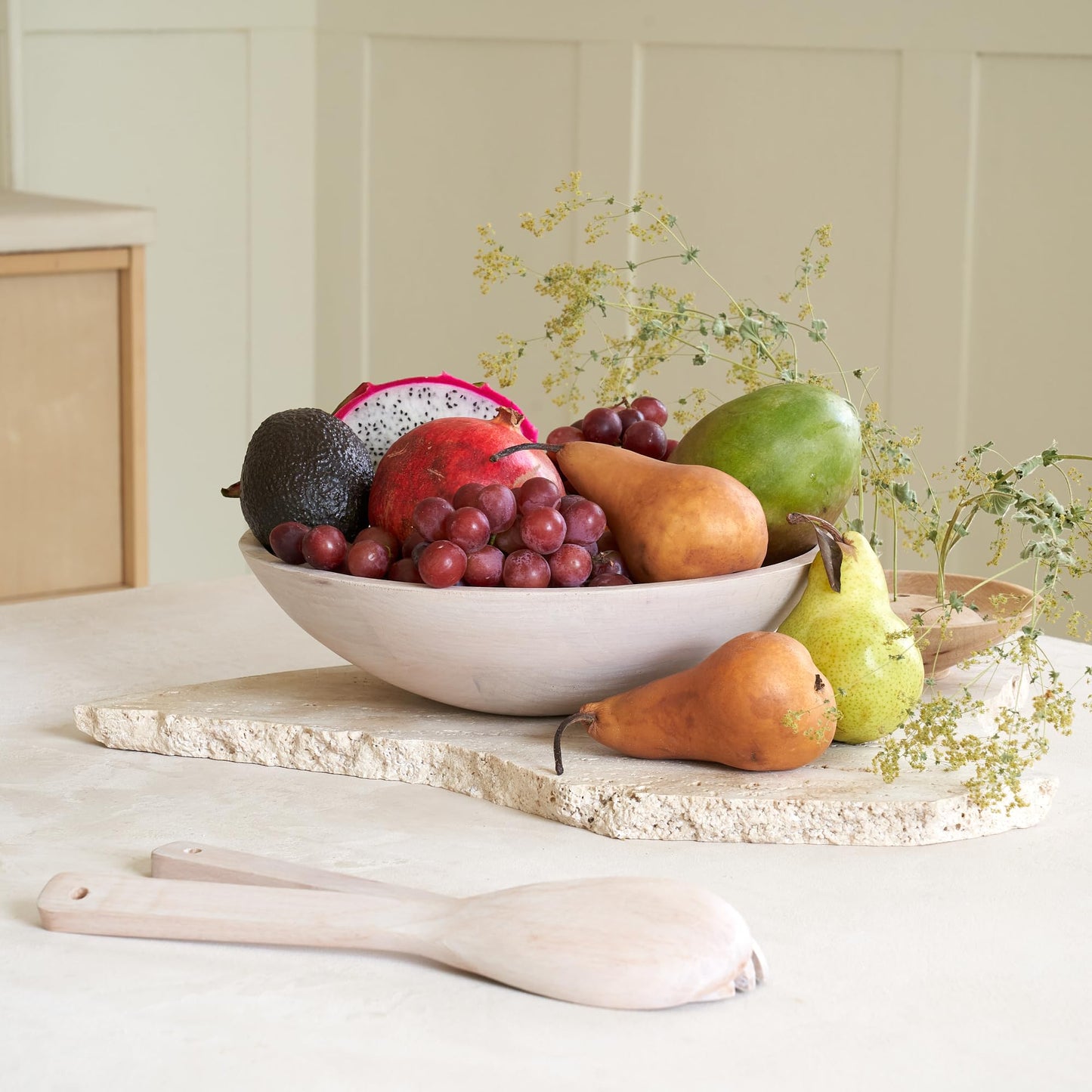 Beautiful Salad Bowls, Wooden Salad Bowls Set, Large Beech Wood Serving Bowl for Fruits & Salad with Serving Utensils