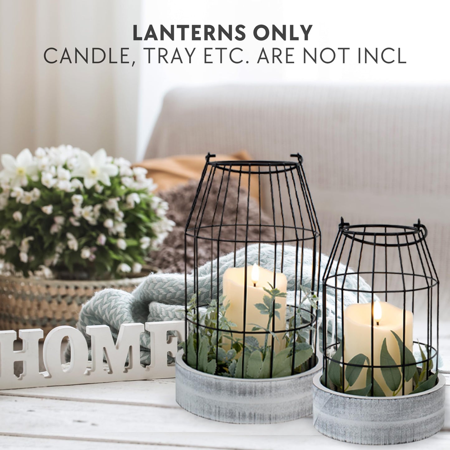 Rustic Farmhouse Lantern Decor - Stylish Decorative Lanterns for Your Living Room, Fireplace Mantle or Kitchen Dining Table - Modern Upscale Beauty for Your Entire Home