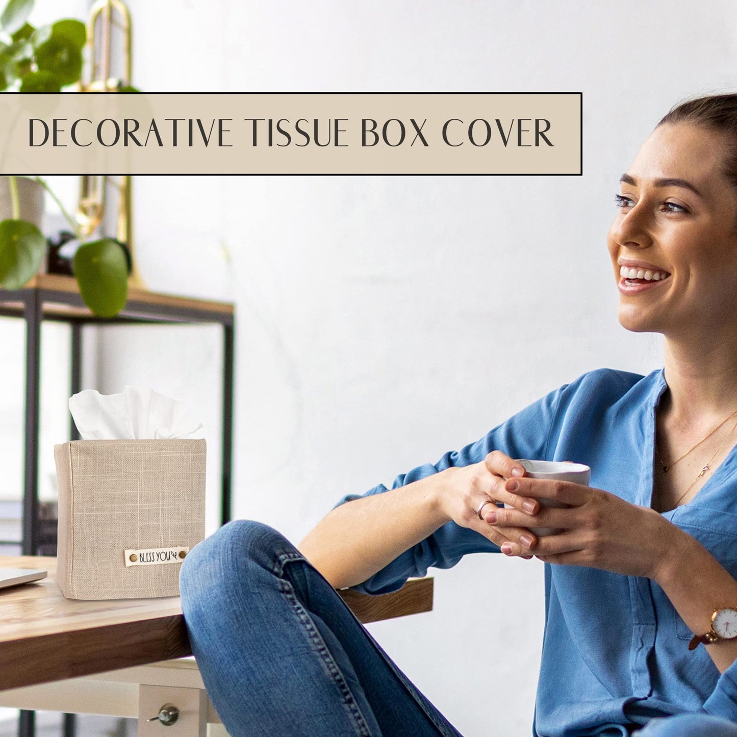 Stylish Tissue Box Cover - This Linen Holder Instantly Covers Your Square Tissue Boxes - The Perfect Cube Cover for Your Bathroom and Home
