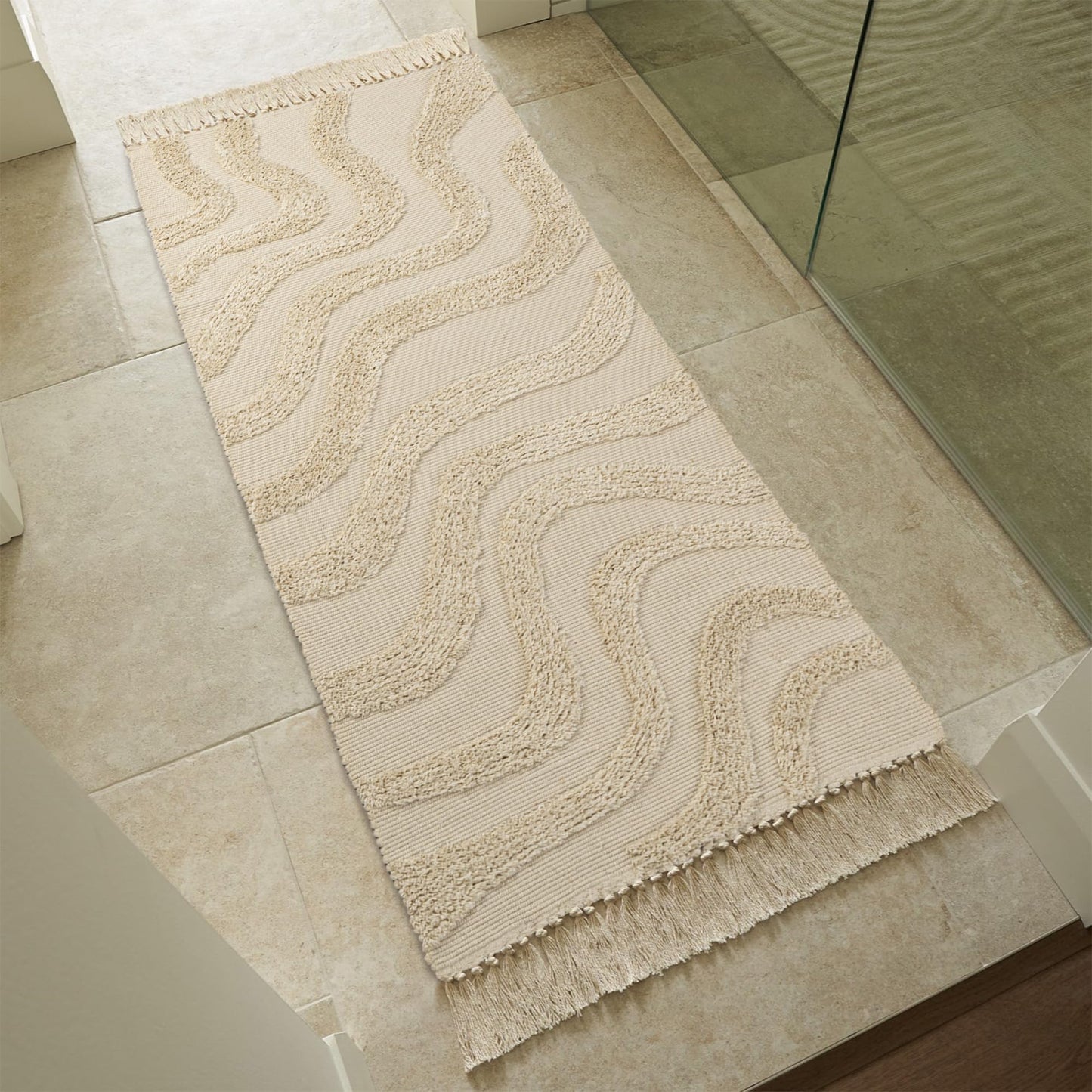 Chic 2x3 Boho Cotton Rug with Tassels – Soft & Washable Bathroom Mat for a Cozy, Modern Home
