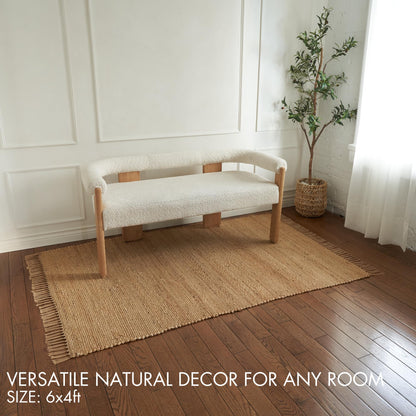 KIBAGA Beautiful Jute Area Rug for Your Home - This Natural 4x6 ft Hand Woven Rug Fits Perfectly Into Your Entry Area, Kitchen Or Living Room - Modern Braided Mat Enhances Any Boho/Farmhouse Decor