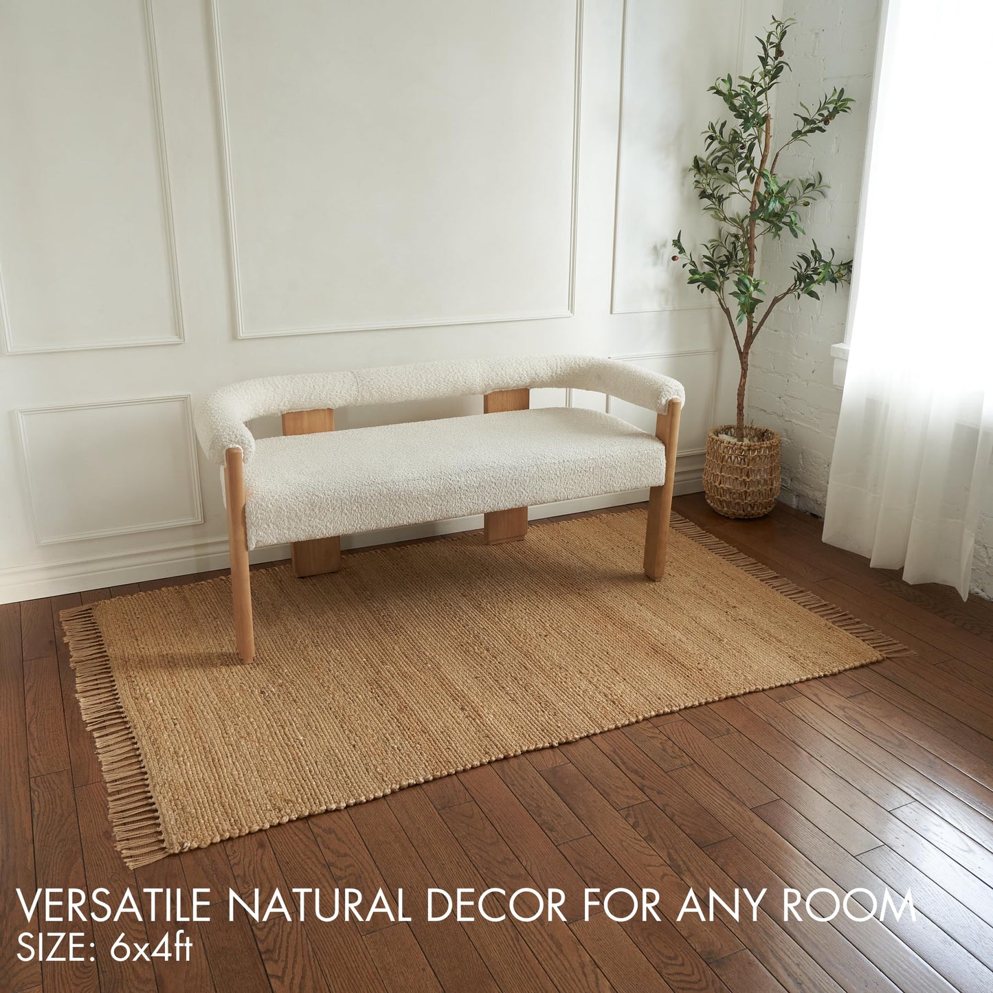 KIBAGA 2x3 ft Jute Rug - Soft and Non-Slip Mat, Perfect for Enhancing Your Bathroom or Modern Home Decor