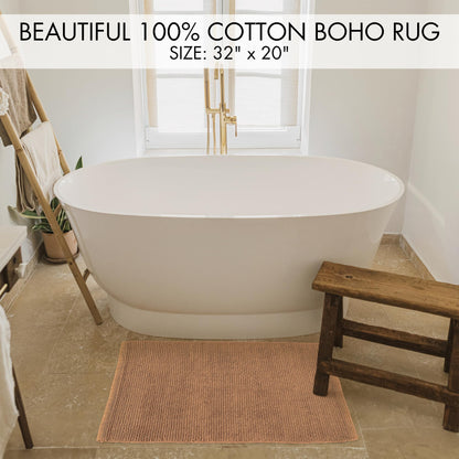 Beautiful Boho Rug for Your Bathroom - Soft Textured Bath Mat Made of 100% Cotton Fits Perfectly Into Your Home - A Cute, Non-Slip and Absorbent Rug Ideal to Enhance Any Bath/Bedroom Decor